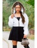 Padded White Women's Jacket with Hood and Fur E2037