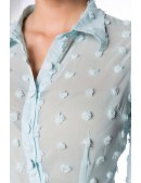 Blue Chiffon Blouse with Wide Long Sleeves (101235) - материал, 6