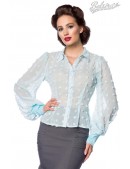 Шифонова блакитна блуза з довгим широким рукавом (101235) - foto