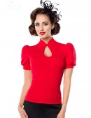 Red Retro Blouse with Puff Sleeves (101189) - материал, 6