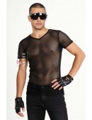 Fitted black mesh top with short sleeves X024B (202024) - foto