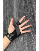 Women's Faux Leather Fingerless Gloves with Chains and Studs C1186 (601186) - цена, 4
