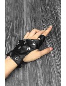 Women's Faux Leather Fingerless Gloves with Chains and Studs C1186 (601186) - 3, 8