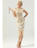 Sequin Party Fringe Gatsby Dress - Champagne (105524) - 6, 14
