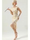 Sequin Party Fringe Gatsby Dress - Champagne (105524) - 3, 8