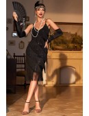 Sparkling Black Gatsby Girl Fringed Dress (1055851) - материал, 6
