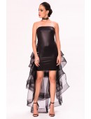 Leather Off Shoulder Dress with Transparent Train X5454 (105454) - цена, 4