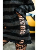 Black Moiré Oversized Sweater with Holes (111234) - материал, 6