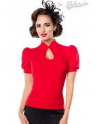 Red Retro Blouse with Puff Sleeves
