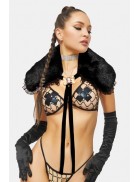 Fur Shawl with Lace and Cameo Brooch XTC130
