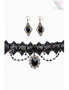 Black Rose Necklace & Earrings Set