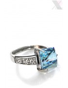 Silver-Plated Ring with Large Blue Swarovski