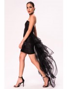 Leather Off Shoulder Dress with Transparent Train X5454