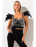 Black Bustier with Spikes and Feathers