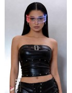 Топ під шкіру з пряжкою та люверсами