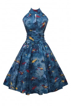 Винтажное платье с морским принтом X5491