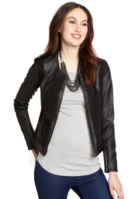 Women's Faux Leather Jacket with Cashmere Inserts