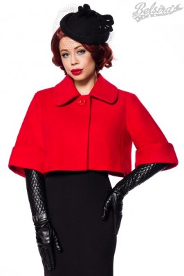 Retro Cropped Jacket with Wool - Red