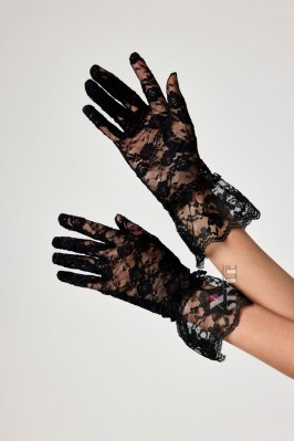 Black Lace Ruffled Gloves A1178