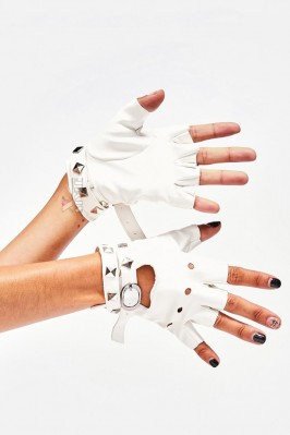 Білі шкіряні рукавички без пальців XT182