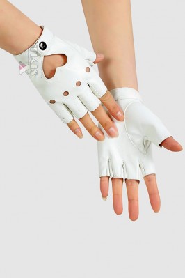 White Faux Leather Fingerless Gloves X208
