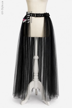 X-Style Long Black Train Skirt with Belt