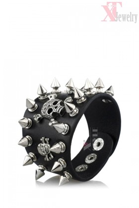 Кожаный браслет с шипами XJ186