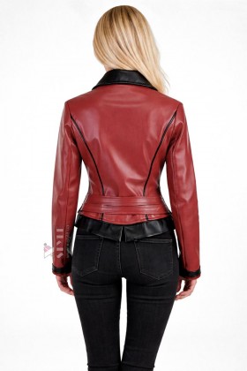 Приталена шкіряна куртка з контрастним оздобленням X2024