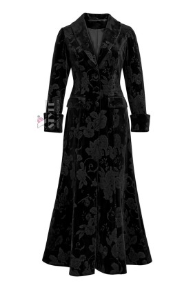 Длинное черное платье-пальто с цветочным узором