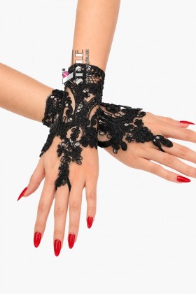 Cord Lace Flapper Fingerless Gloves with Sequins