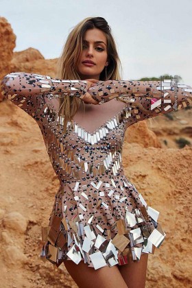 Selina Futuristic Nude Bodysuit Dress