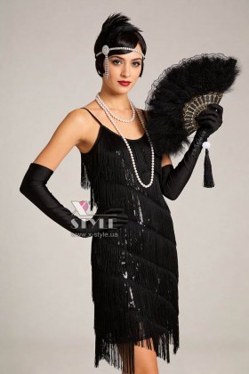 Сверкающее черное платье с бахромой Gatsby Girl