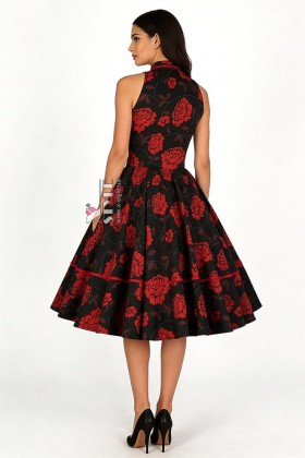 Vintage Dress with a Sweetheart Neckline, black and red
