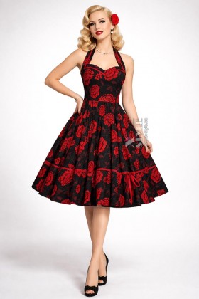 Vintage Dress with a Sweetheart Neckline, black and red