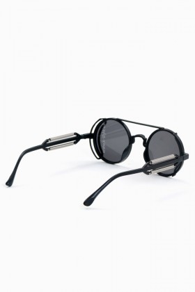 Men's round black sunglasses X1342 + Pouch