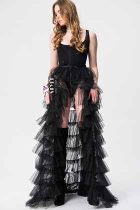 Длинная черная накладная юбка-шлейф X7217