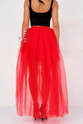 Red Layered Skirt with Train X7226