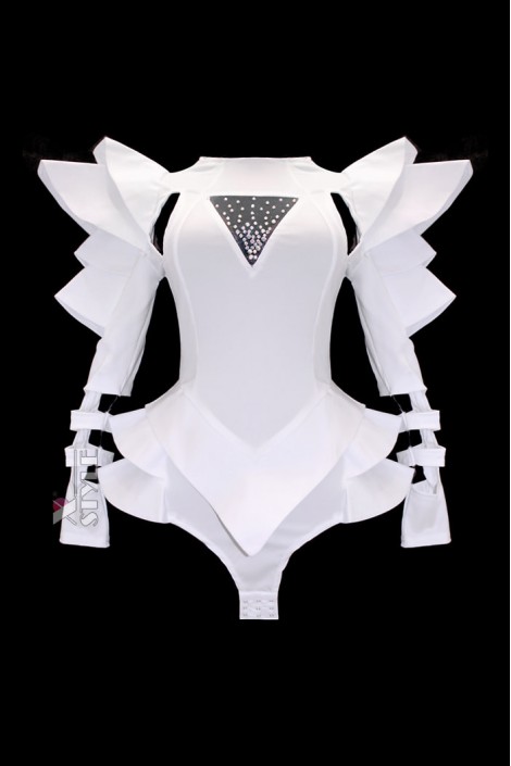 Futuristic White Bodysuit with Voluminous Details (129225)