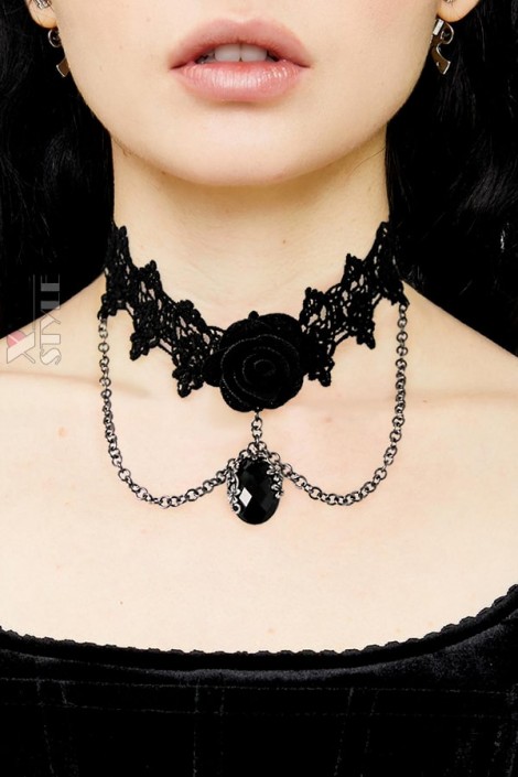 Lace Choker with Rose and Chains (706253)