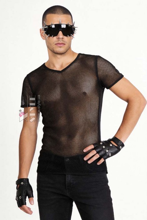 Fitted black mesh top with short sleeves X024B (202024)