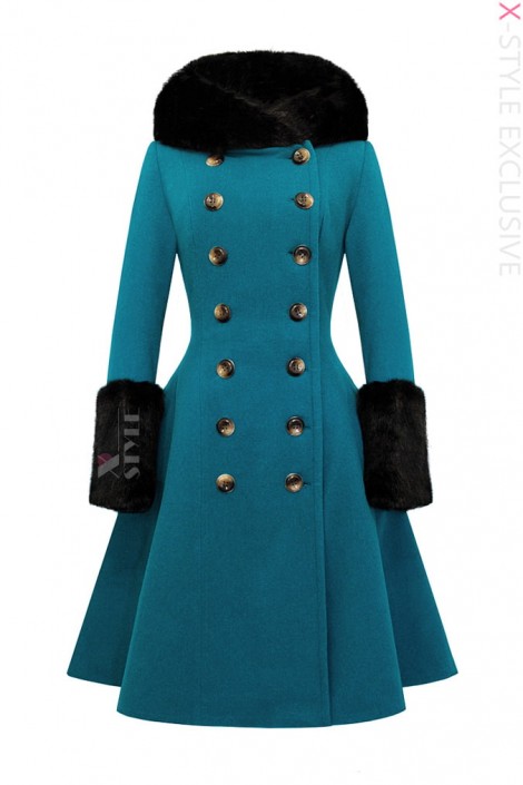 Women's Winter Wool Coat with Hood and Fur X92 (115092)