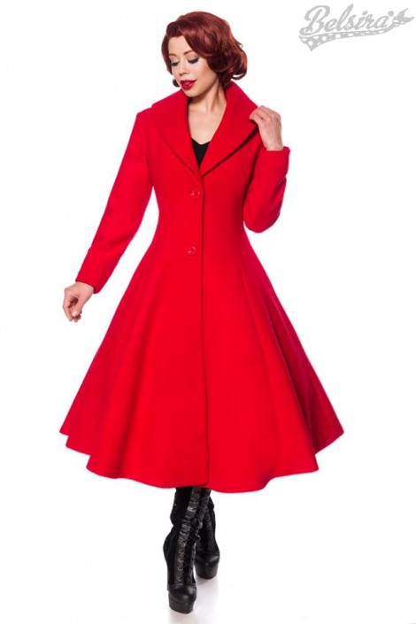 Длинное красное шерстяное пальто B4047 (114047)