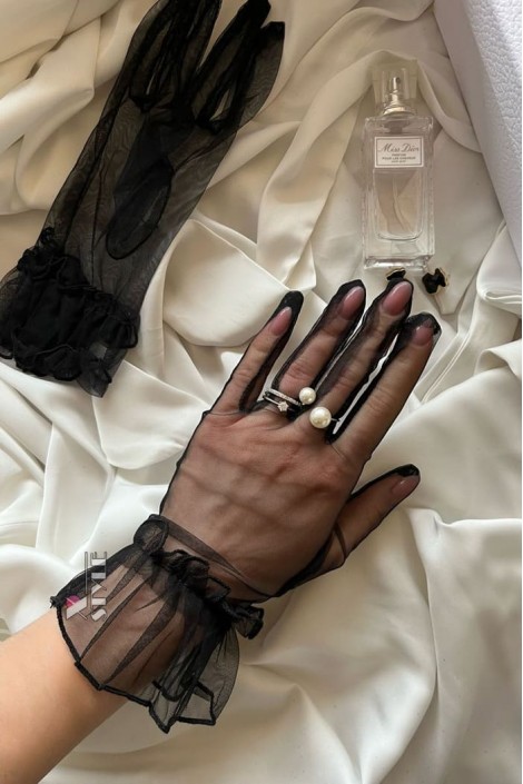 Transparent Black Tulle Gloves U1205 (601205)