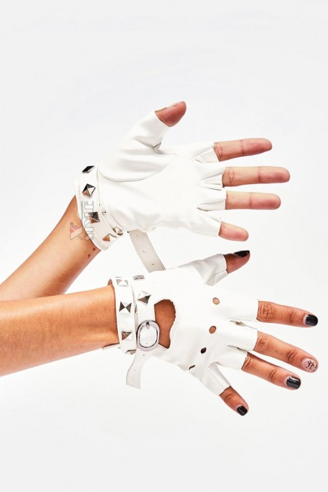 Білі шкіряні рукавички без пальців XT182 (601182)