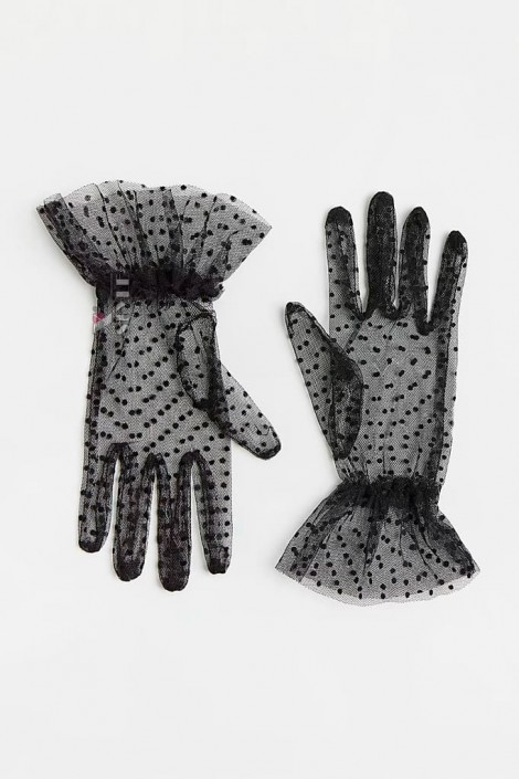 UF-Vintage Black Tulle Gloves (601191)