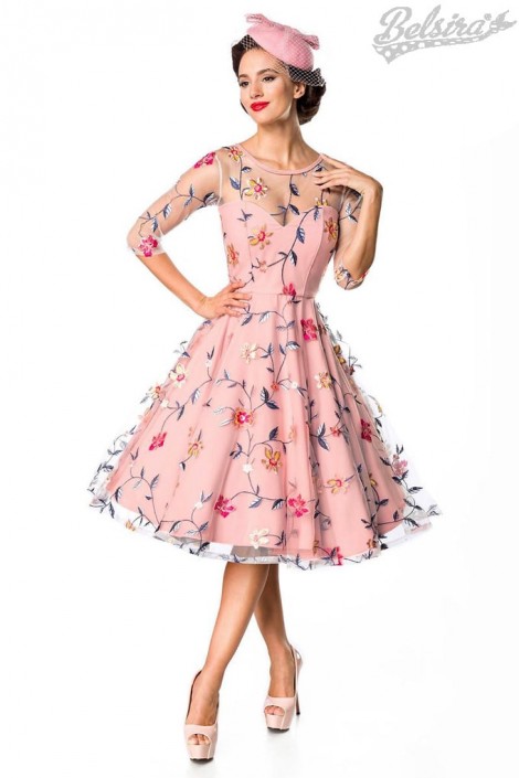 Belsira Vintage Dress with Embroidered Flowers (105402)