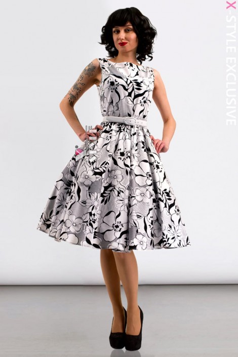 Цветочное хлопковое ретро-платье с поясом X5352 (105352)