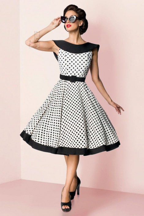 Vintage Swing Polka Dot Dress with Collar (105390)