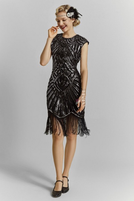 Elegant Black Flapper Dress with Sequins X5532 (105532)