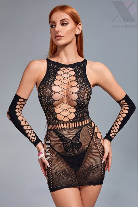 Sexy Fishnet Dress and Gloves (127191)